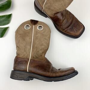 Ariat Workhog Boots Square Toe Brown Leather Suede Western Work Youth Kids 4.5
